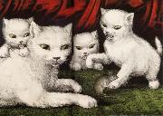 Currier and Ives Three little white kitties oil painting